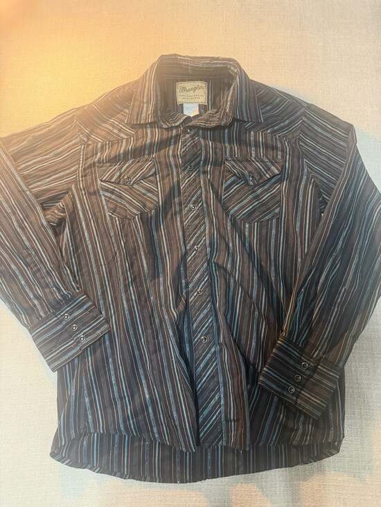 Wrangler Other - Wrangler Western Fashion Long Sleeve Snap Button Up Shirt Black and Blue Striped